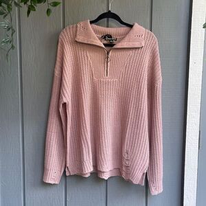Women's Pink Knit Quarter Zip Sweater Size L